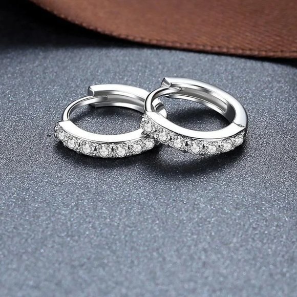 Small Different Colored CZ Diamond Huggy Loop Earrings,  925 Sterling Silver! - Picture 7 of 7